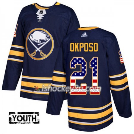 Børn NHL Buffalo Sabres Trøje Kyle Okposo 21 Adidas 2017-2018 Marine Blå USA Flag Fashion Authentic